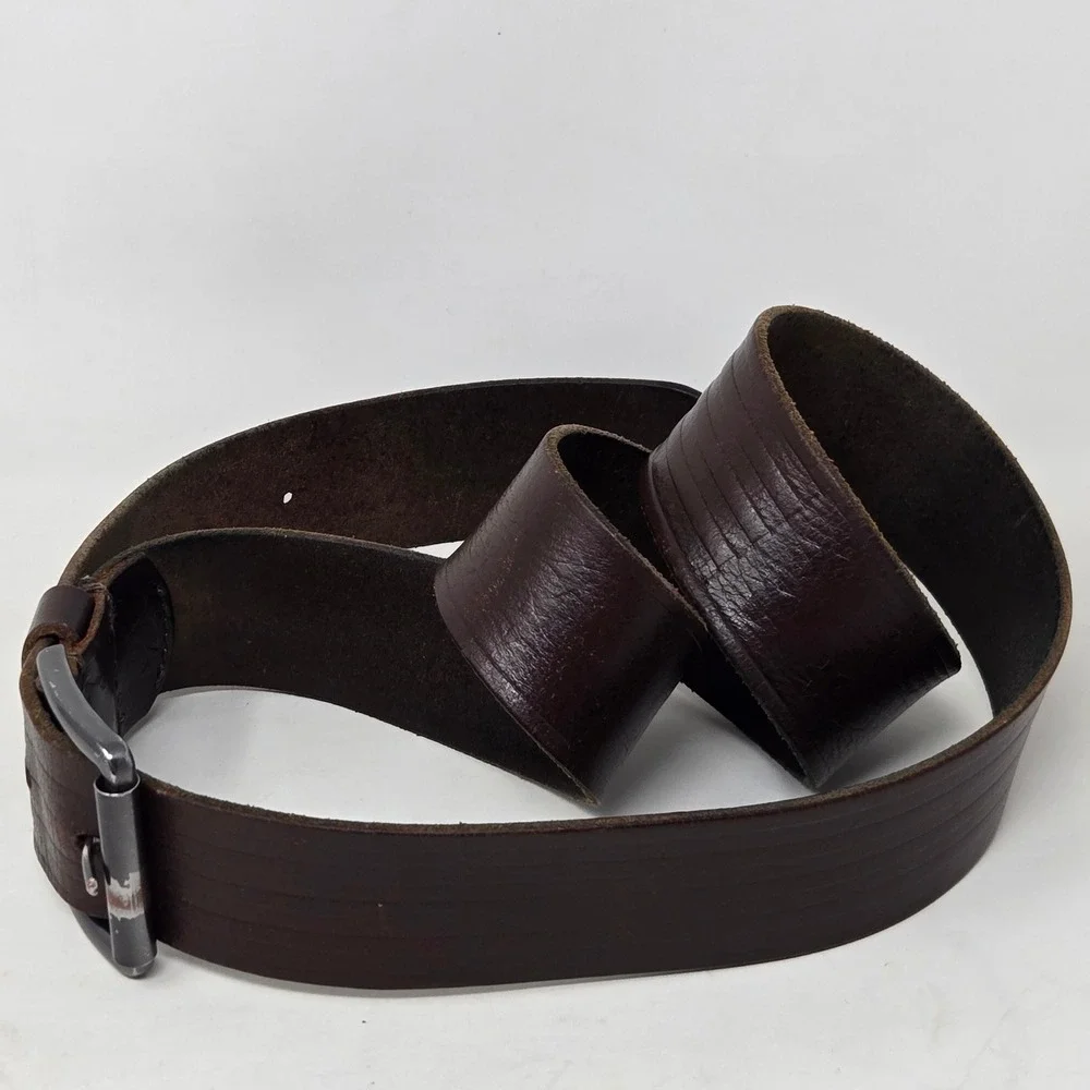 American Eagle Mens Brown Leather Belt Stars‎ and Stripes Embossed Size 36-38
